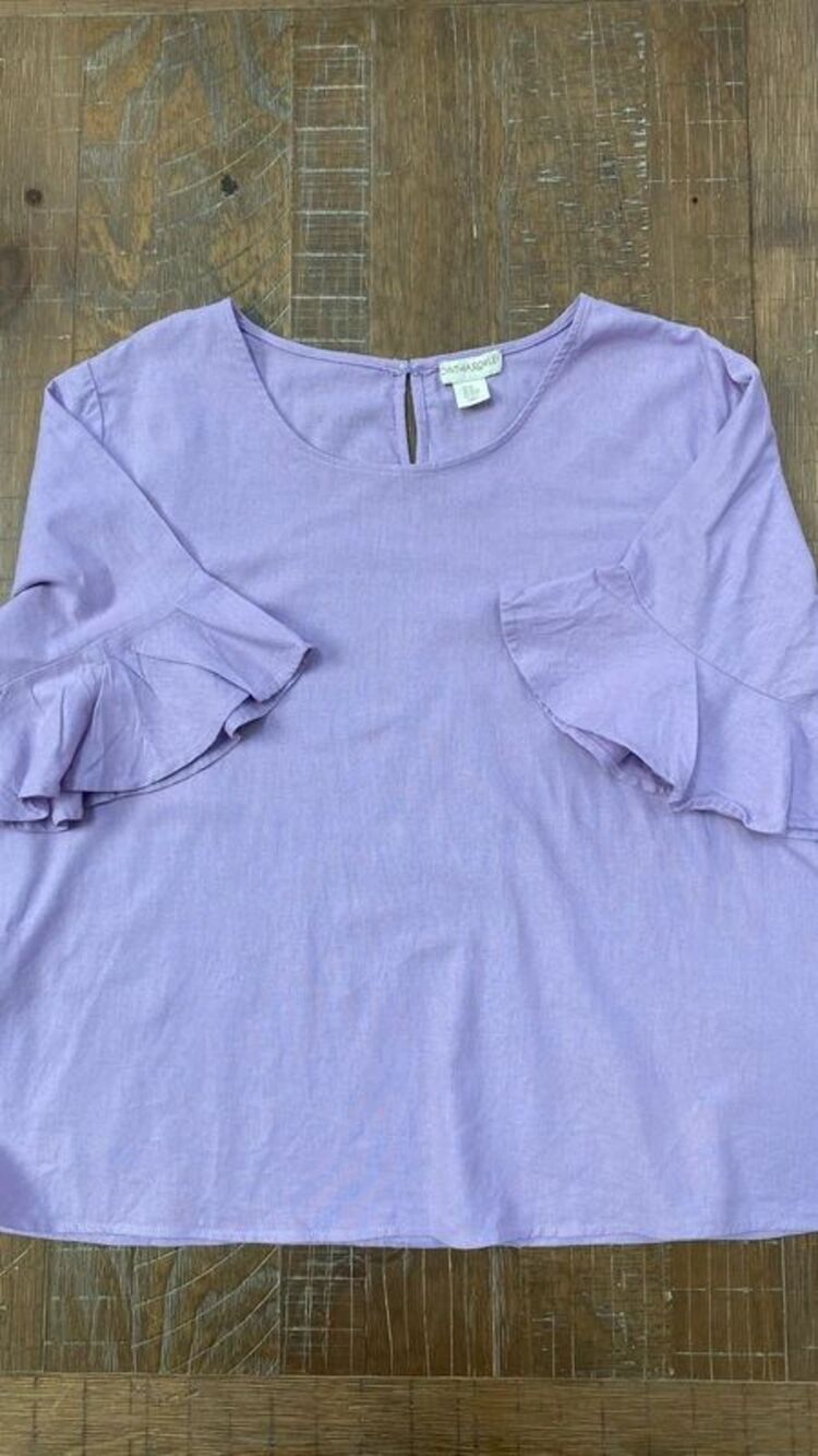 Cynthia Rowley Lavender Linen Blend Ruffle Sleeve Top Plus Size 3XL